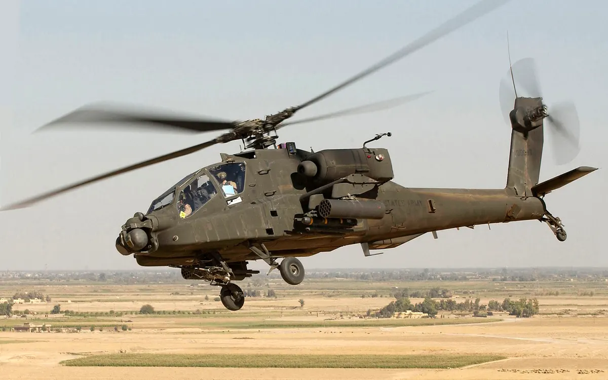 Boeing AH-64E Apache Guardian attack helicopter in flight
