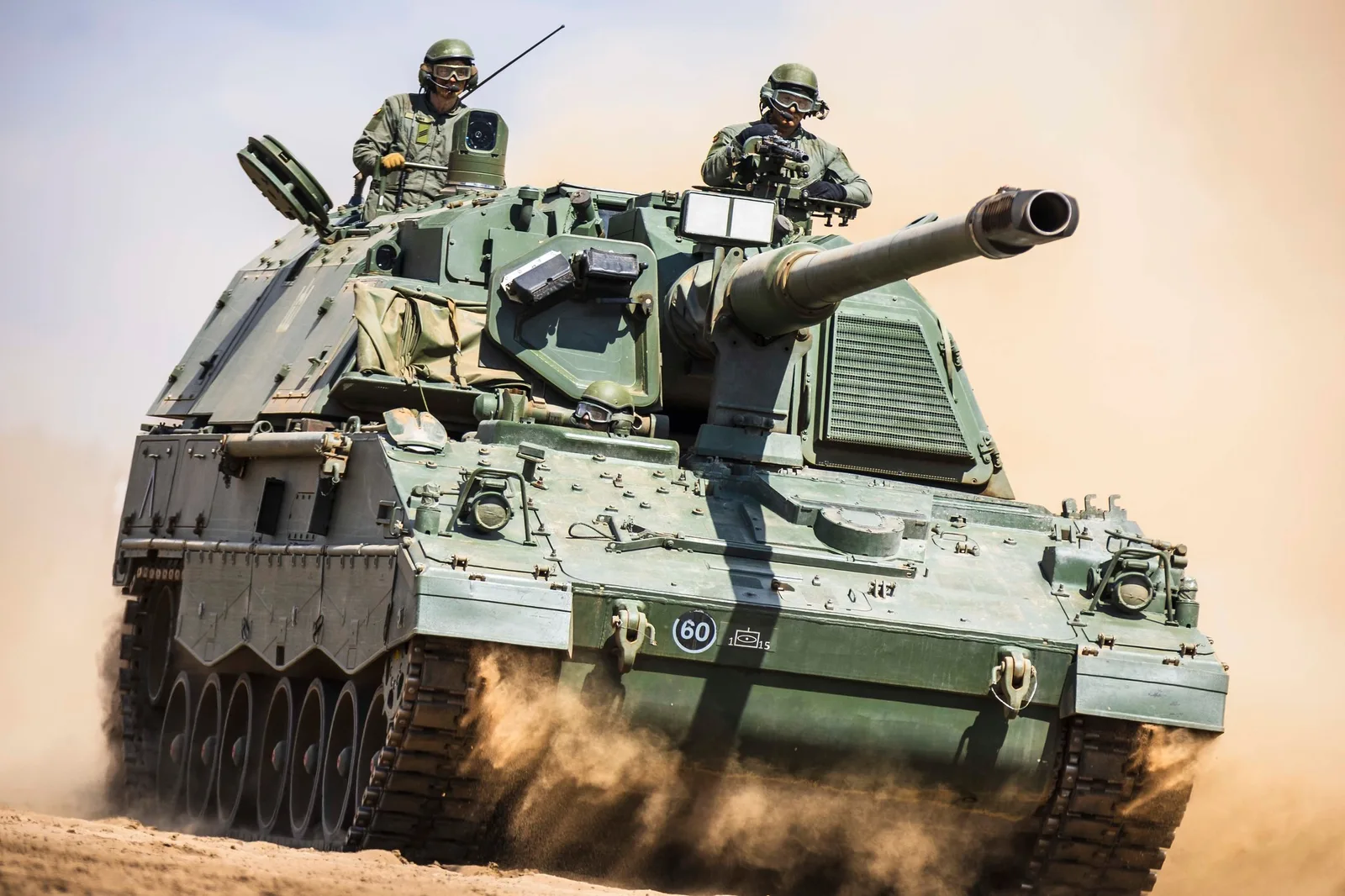 A PzH 2000 self-propelled howitzer, Germany's tracked artillery system fighting in Ukraine.