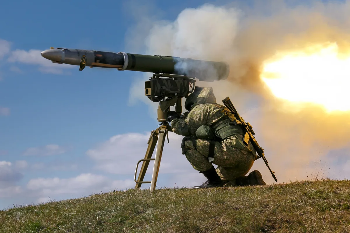 A 9M133 Kornet anti-tank missile, the Russian weapon that penetrated Israeli Merkava tank armor in 2006.