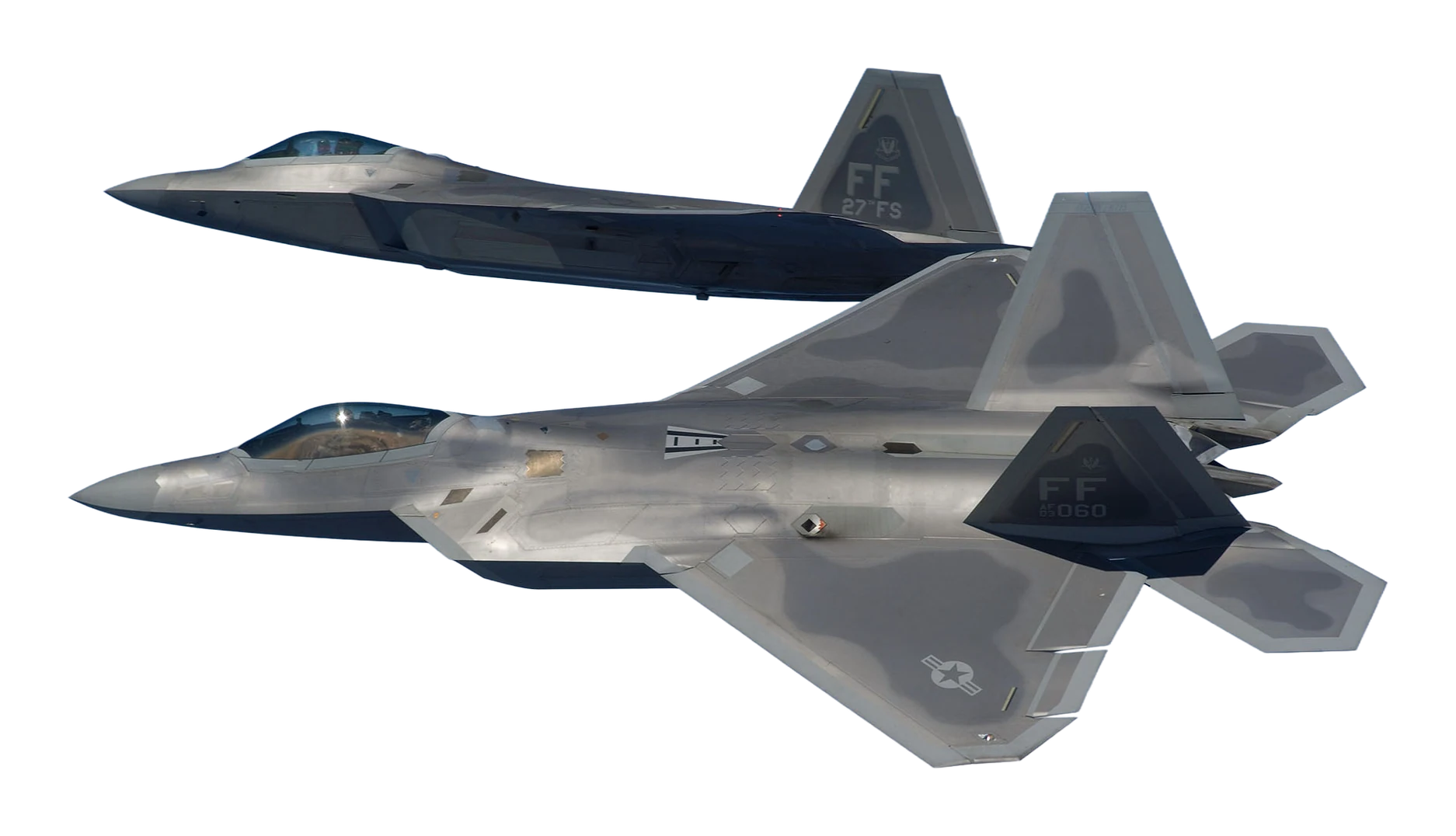 An F-22A Raptor stealth fighter in clean studio profile.