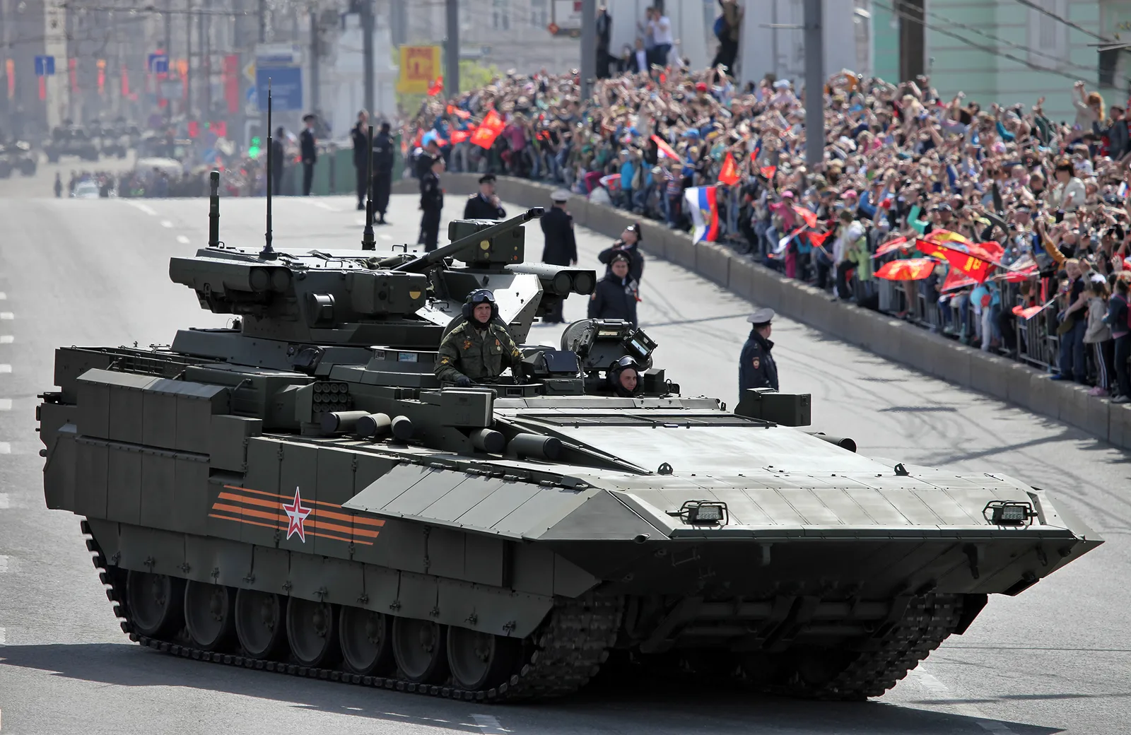 A T-15 Armata heavy infantry fighting vehicle with its remote unmanned turret.