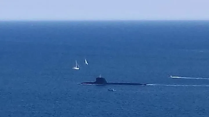 A Suffren-class submarine surfaced, France's newest nuclear attack submarine.