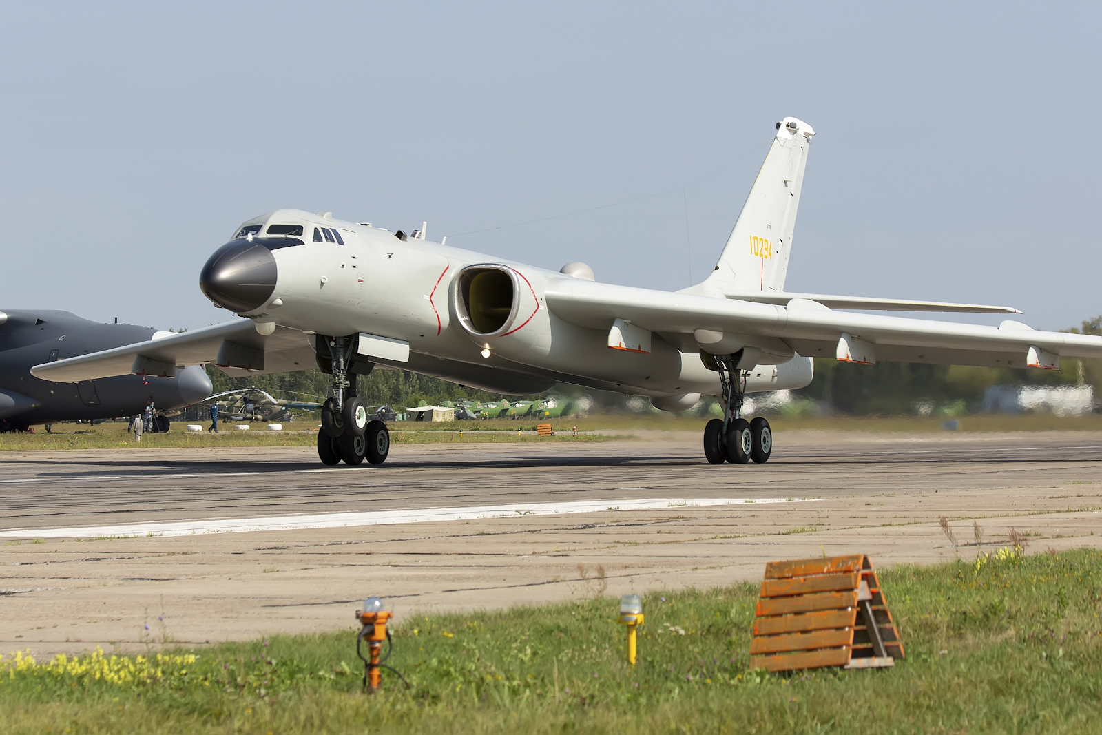 Xian H-6K bomber of the Chinese People's Liberation Army Air Force landing at an airshow