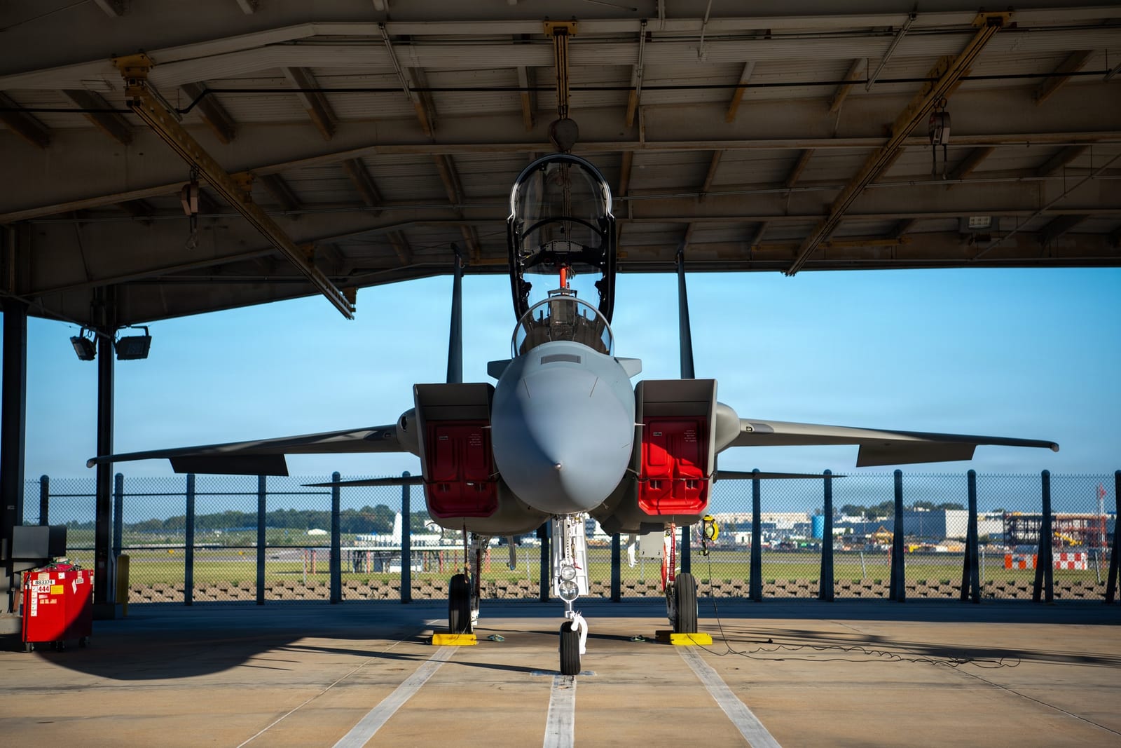 A Kadena-bound F-15EX Eagle II on the ramp at Boeing's St. Louis production facility ahead of its departure