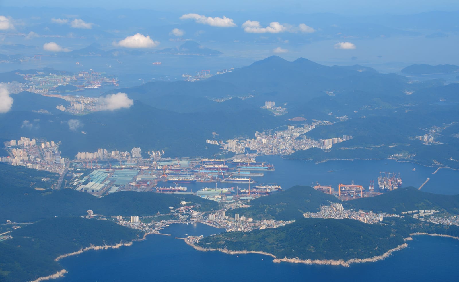 Aerial view of the Geoje shipyard, formerly Daewoo Shipbuilding and Marine Engineering, now Hanwha Ocean