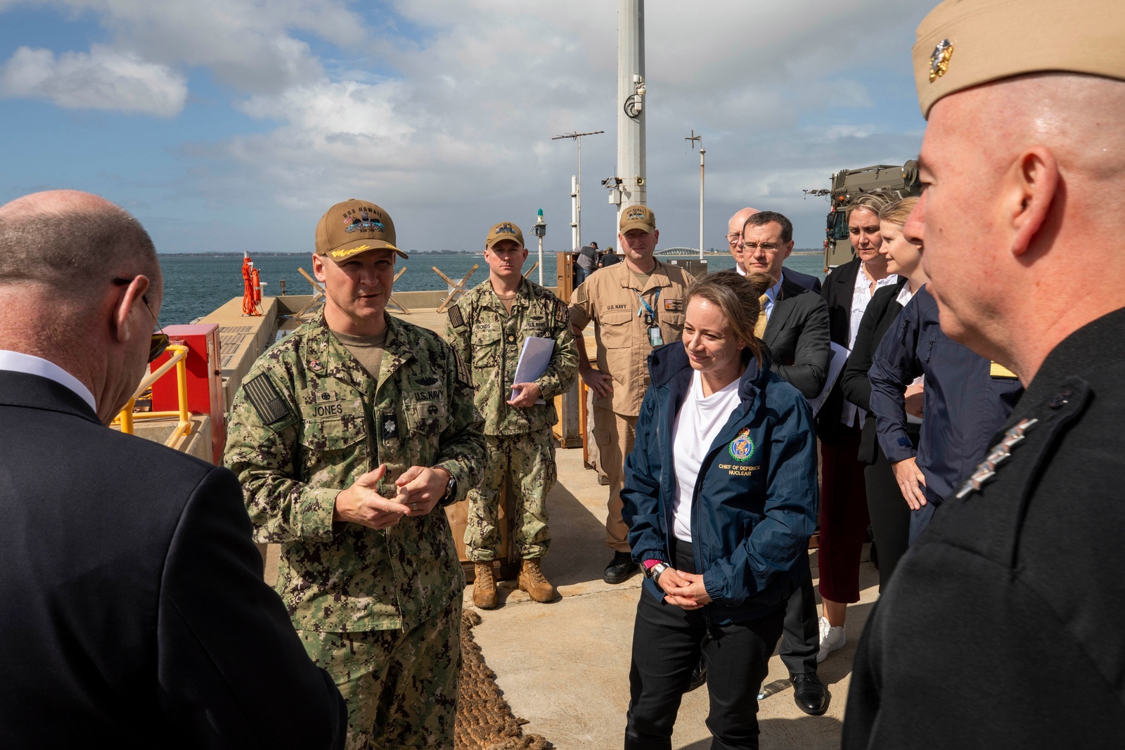 The Virginia-class submarine USS Hawaii (SSN 776) alongside Adm. William Houston at HMAS Stirling