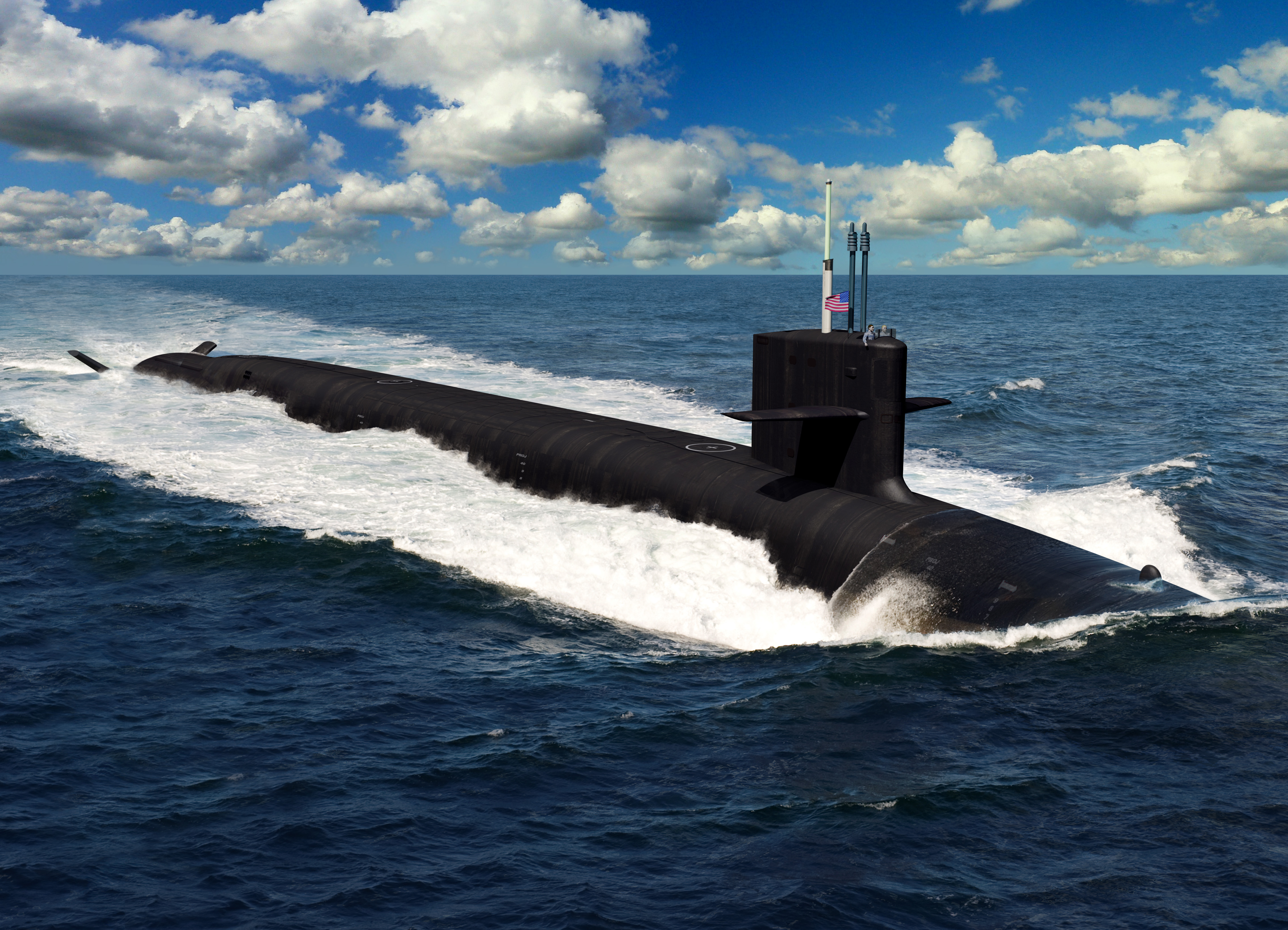 Official U.S. Navy artist rendering of a future Columbia-class ballistic missile submarine underway