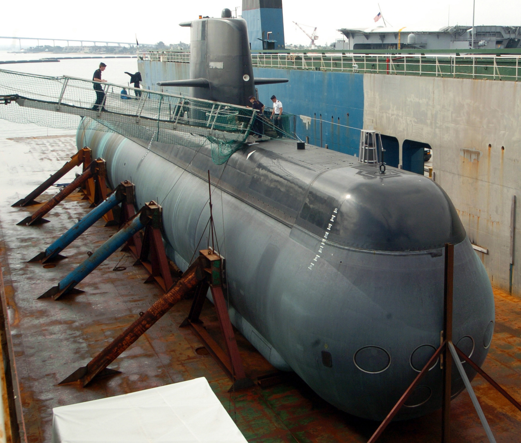 HMS Gotland, a Swedish Navy Gotland-class submarine, seen from a starboard bow angle at sea