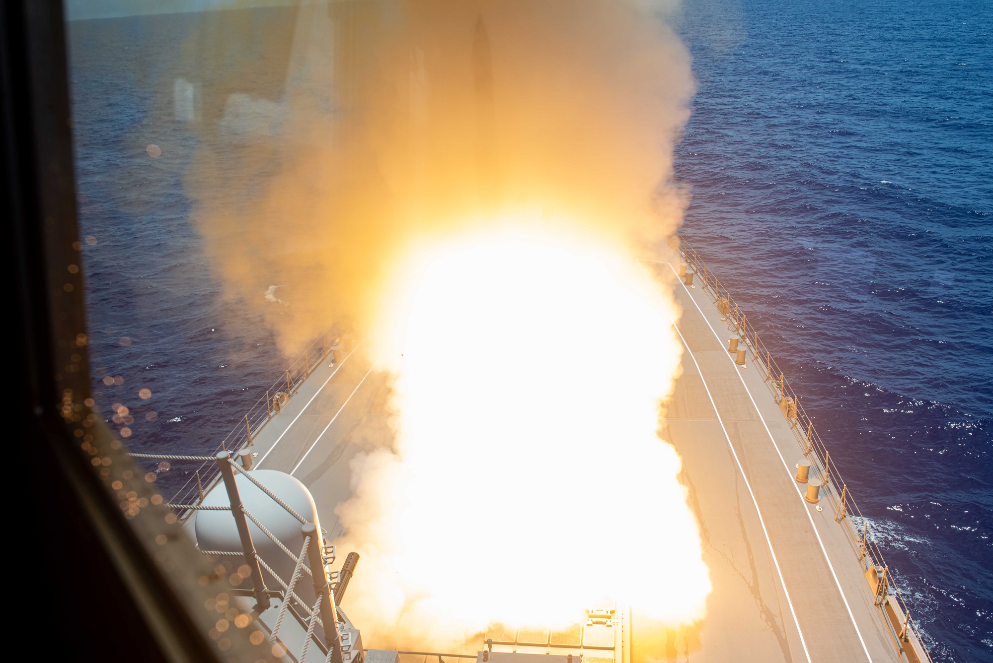 Japan Maritime Self-Defense Force destroyer JS Maya launching a missile during Valiant Shield 2024