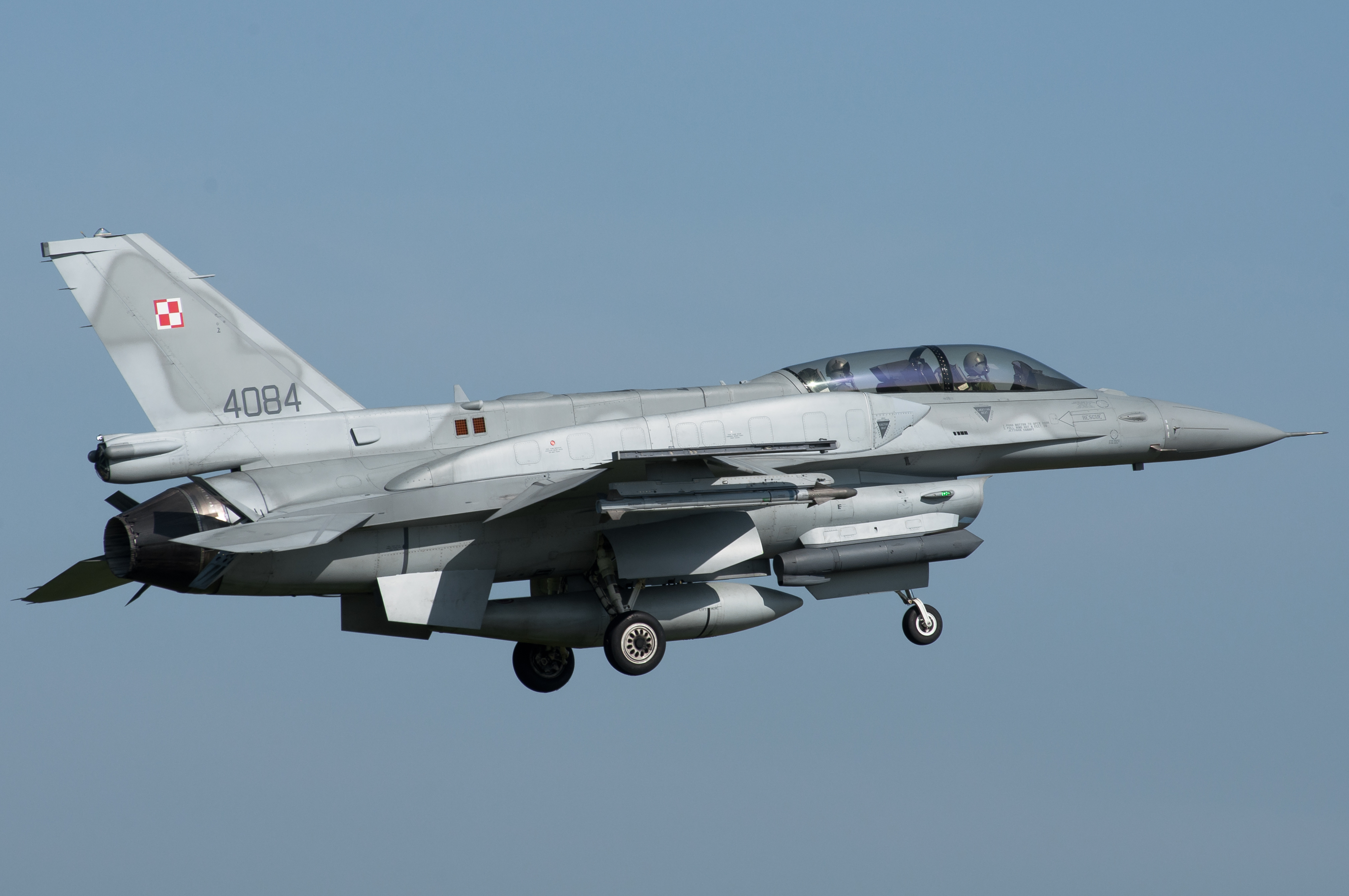 A Polish Air Force F-16D Block 52 fighter jet in flight