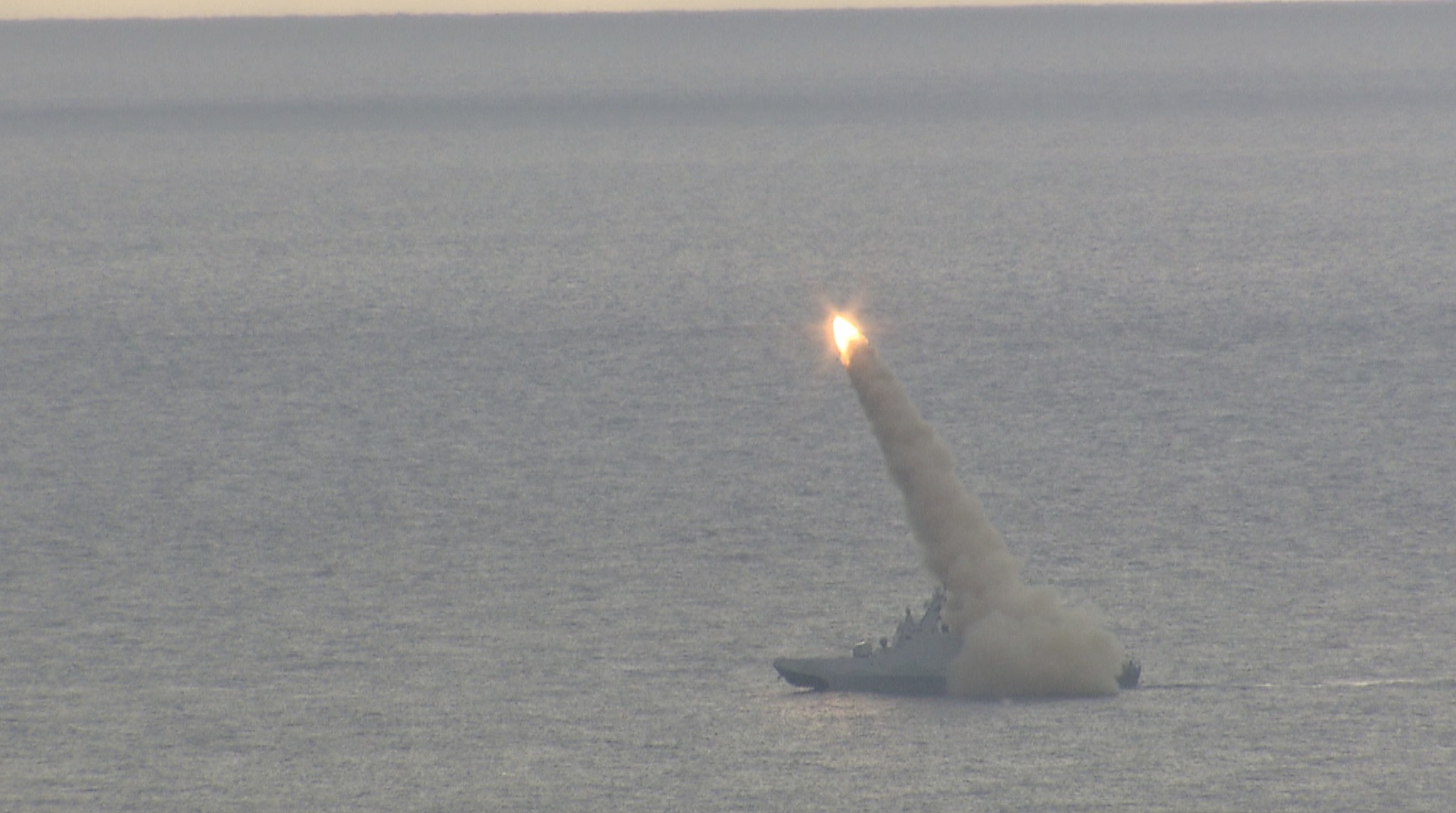 A Tuo Chiang-class corvette firing a Hsiung Feng III supersonic anti-ship missile during a live-fire exercise