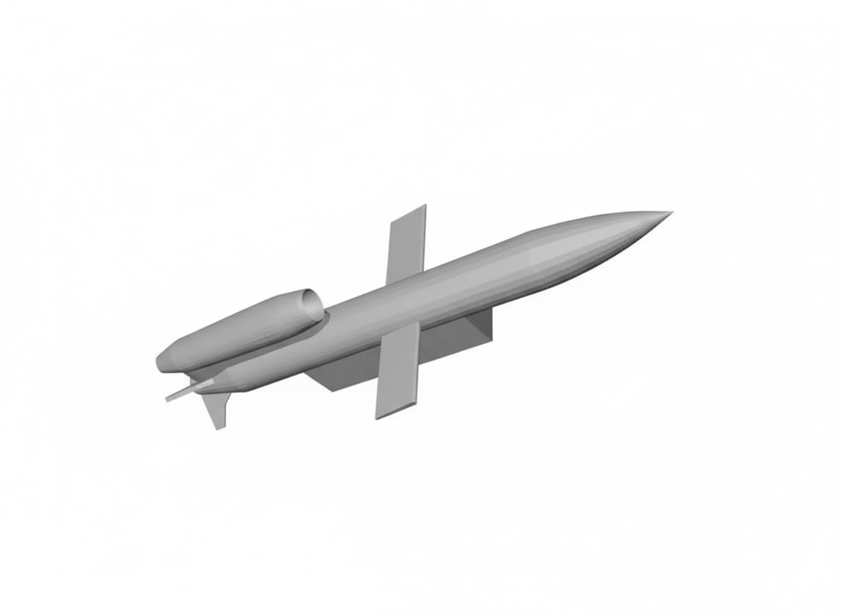 Technical line-drawing schematic of Ukraine's FP-5 Flamingo cruise missile showing its airframe layout and dimensions
