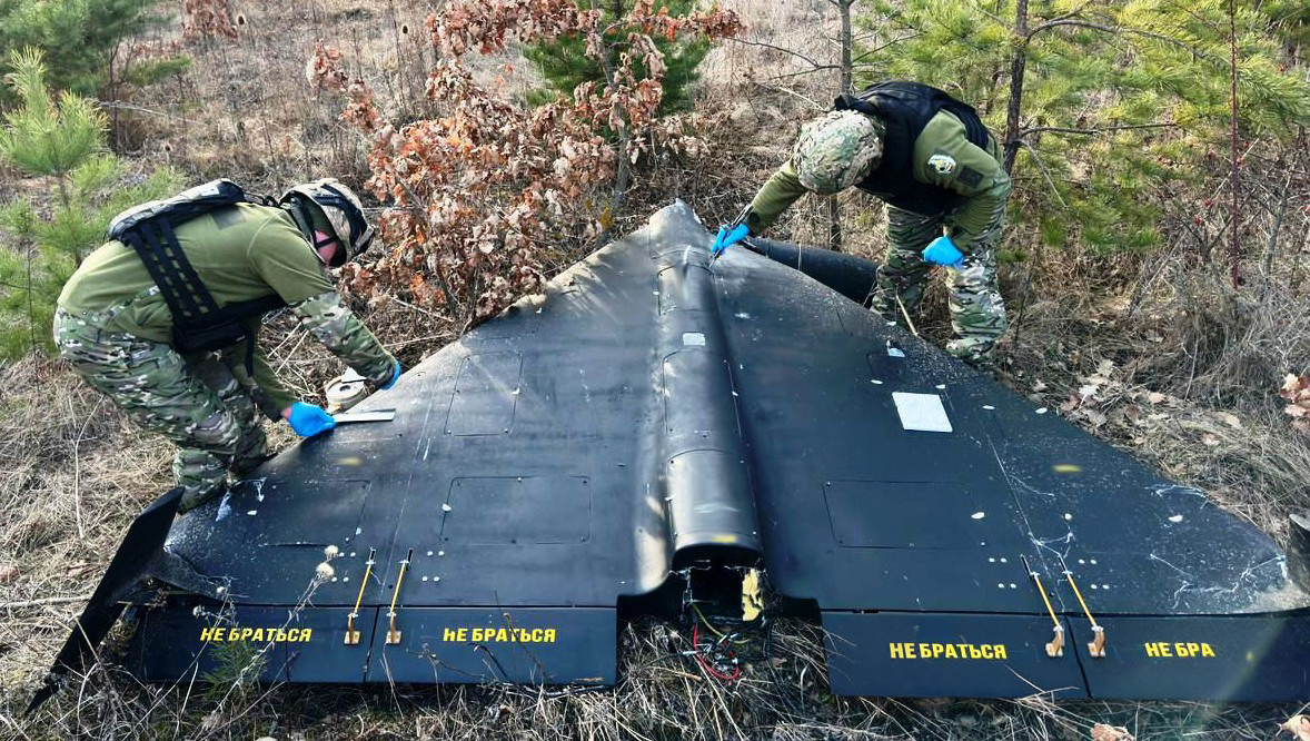 Remains of a Shahed-type drone recovered in Vinnytsia Oblast, Ukraine, March 2024
