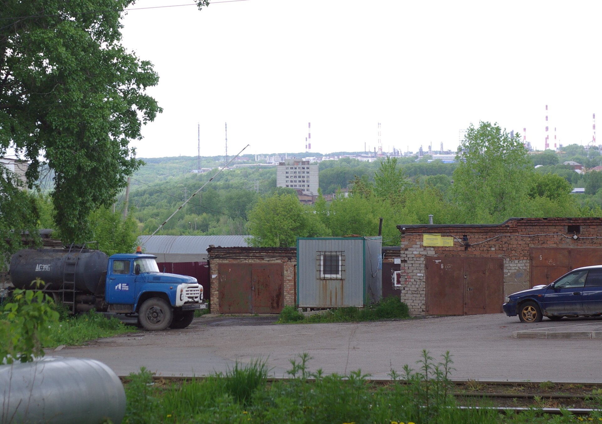 View of the Ufa oil refinery complex skyline from the city of Ufa, Russia