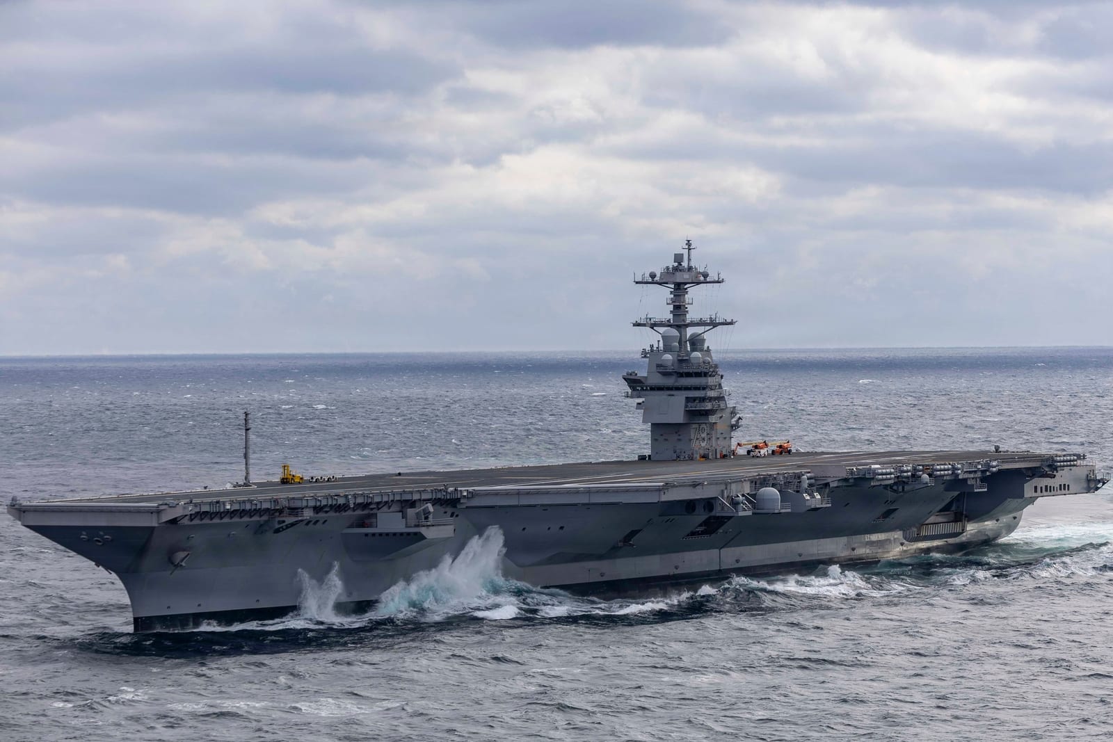 Aircraft carrier John F. Kennedy underway at sea during builder's sea trials