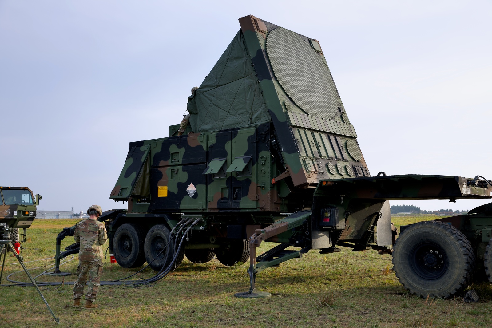 U.S. and allied soldiers conduct radar checks on an AN/MPQ-53/65 radar system ahead of a Patriot live-fire gunnery exercise