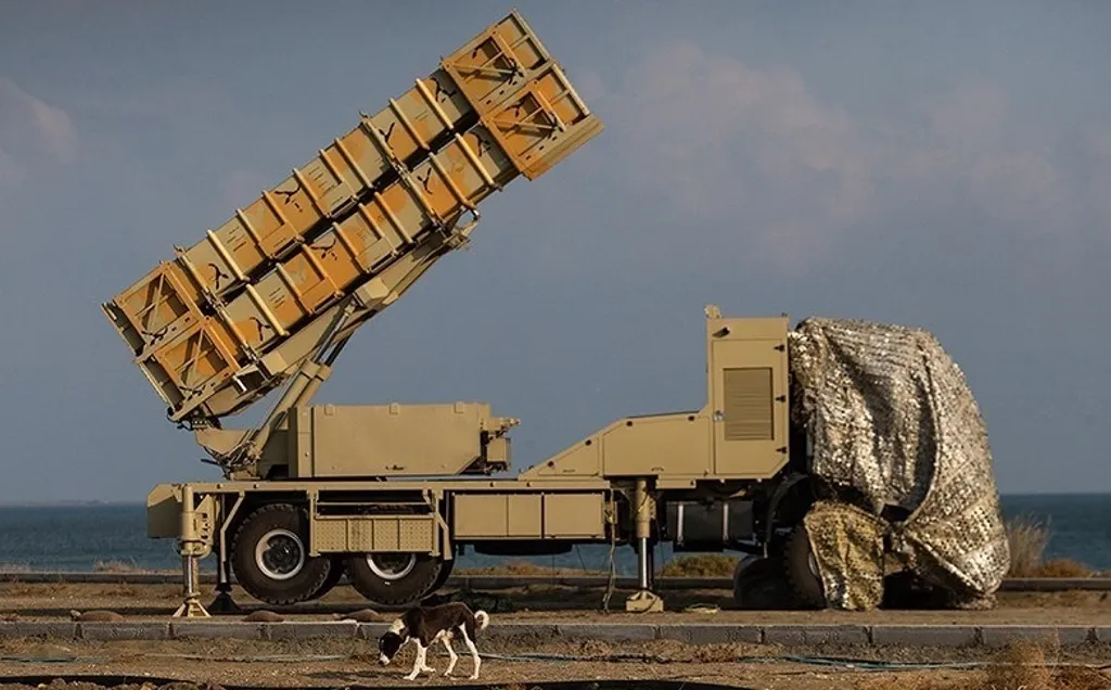Iranian 15 Khordad mobile air-defense system on public display, mounted launcher visible on its transporter vehicle
