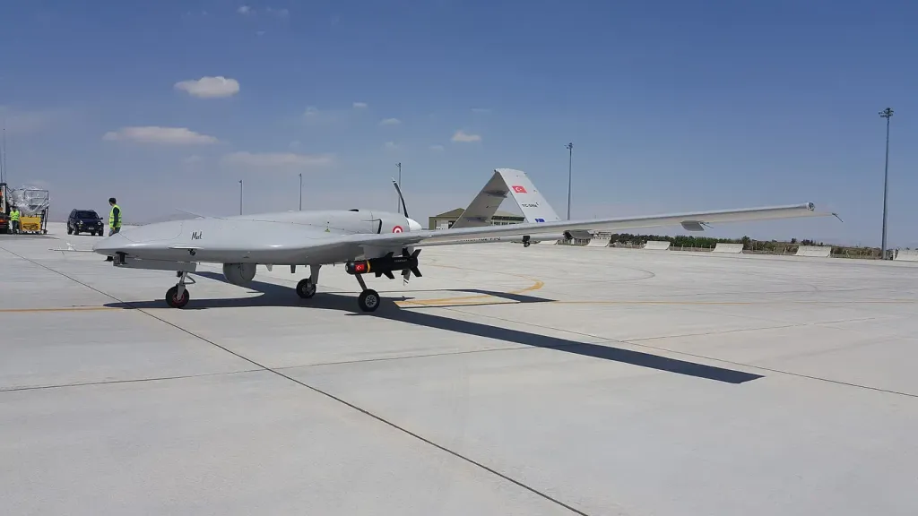 The Bayraktar TB2, a Turkish uncrewed aerial vehicle.