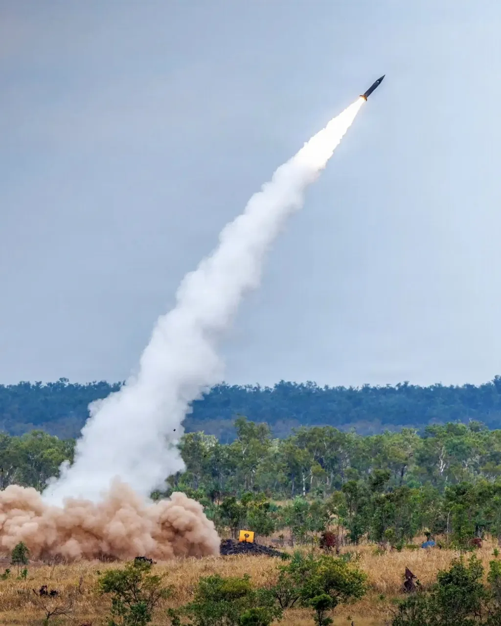 Australian Army HIMARS launch vehicle from 14th Regiment Royal Australian Artillery firing a Precision Strike Missile at Mount Bundey Training Area during Exercise Talisman Sabre